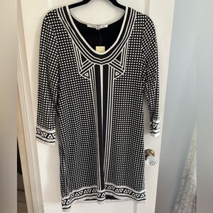 Max Studio Black & White Geometric Pattern Dress New w Tags Long Sleeve Medium